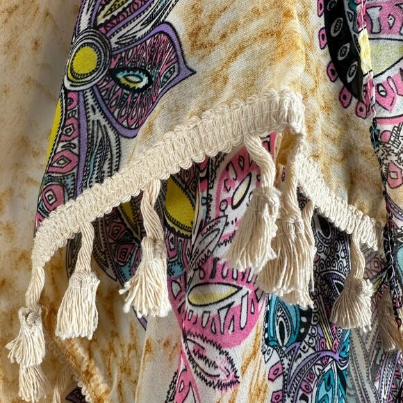 Convertible Boho Fringe Vest Lavello Tassel Details Chiffon & Cotton Blend Multi - Picture 3 of 7